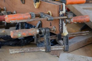 Clamps in work on a workbench